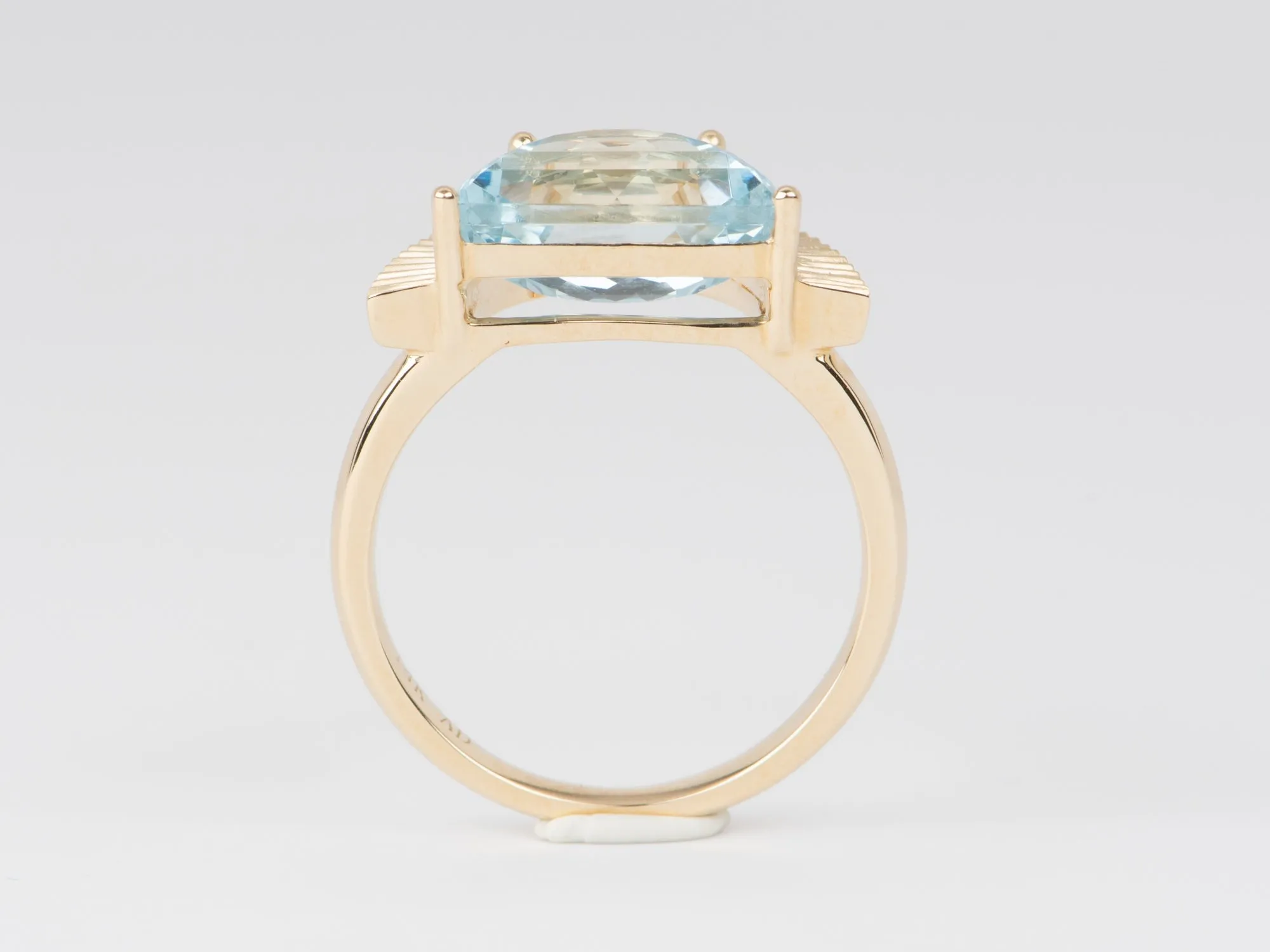 2.9ct Half Moon Shape Aquamarine with Sun Ray Ring 14K Gold R6669