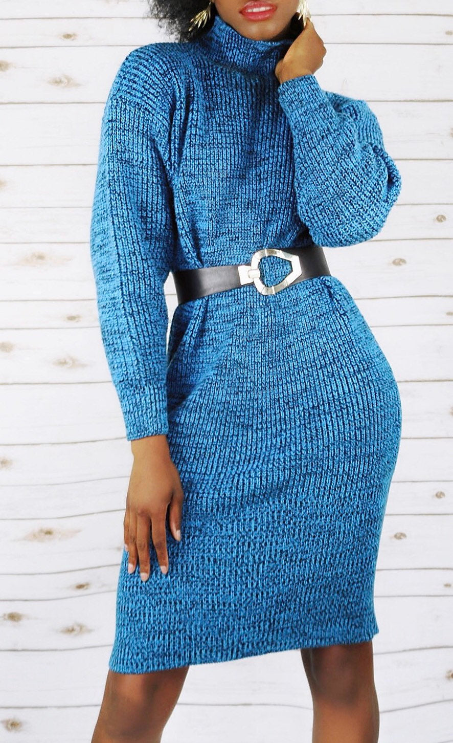 80s Blue Sweater Vintage Dress