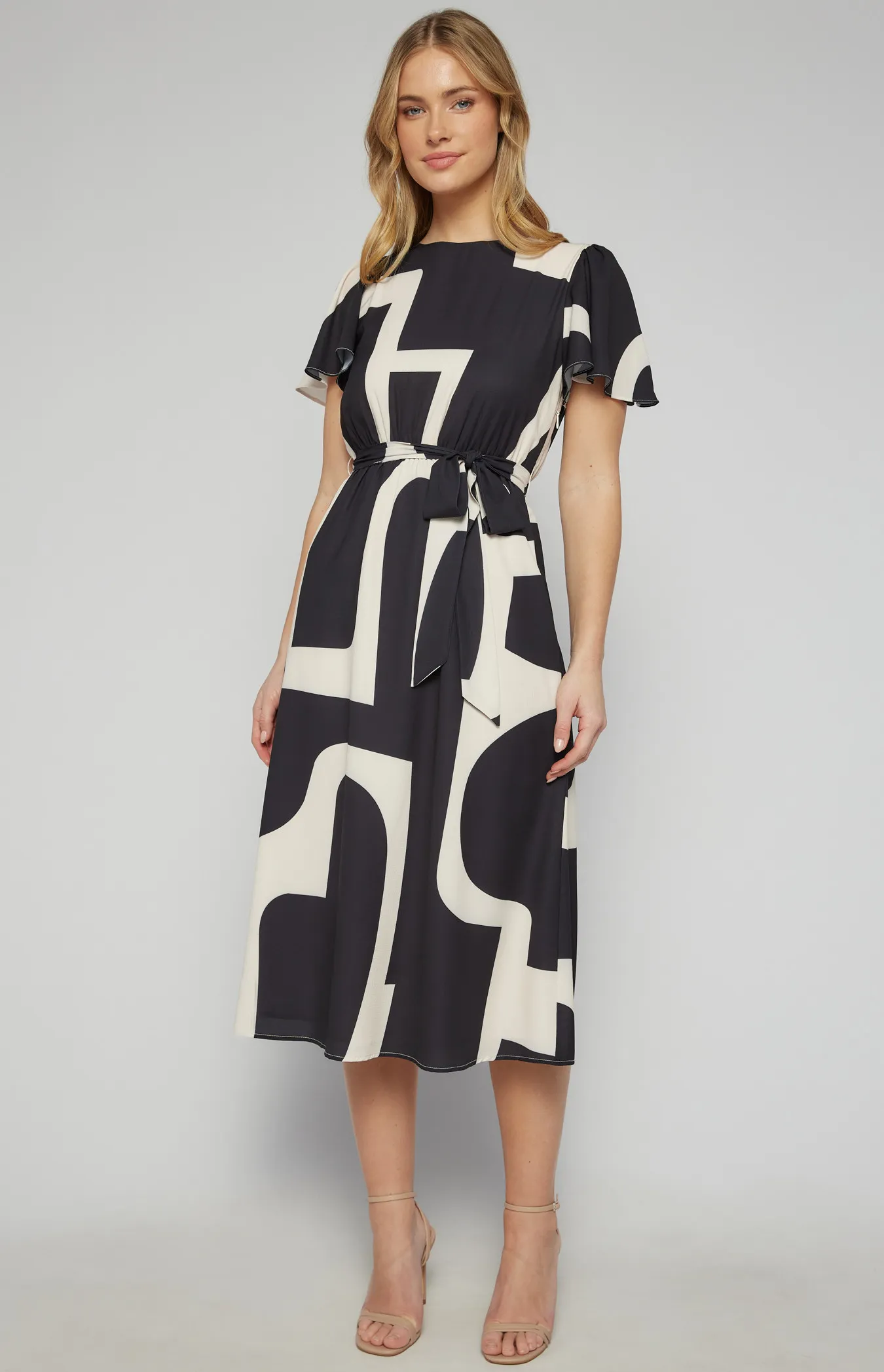 Abstract Print Midi Dress with Elastic Waist (SDR1604A) 