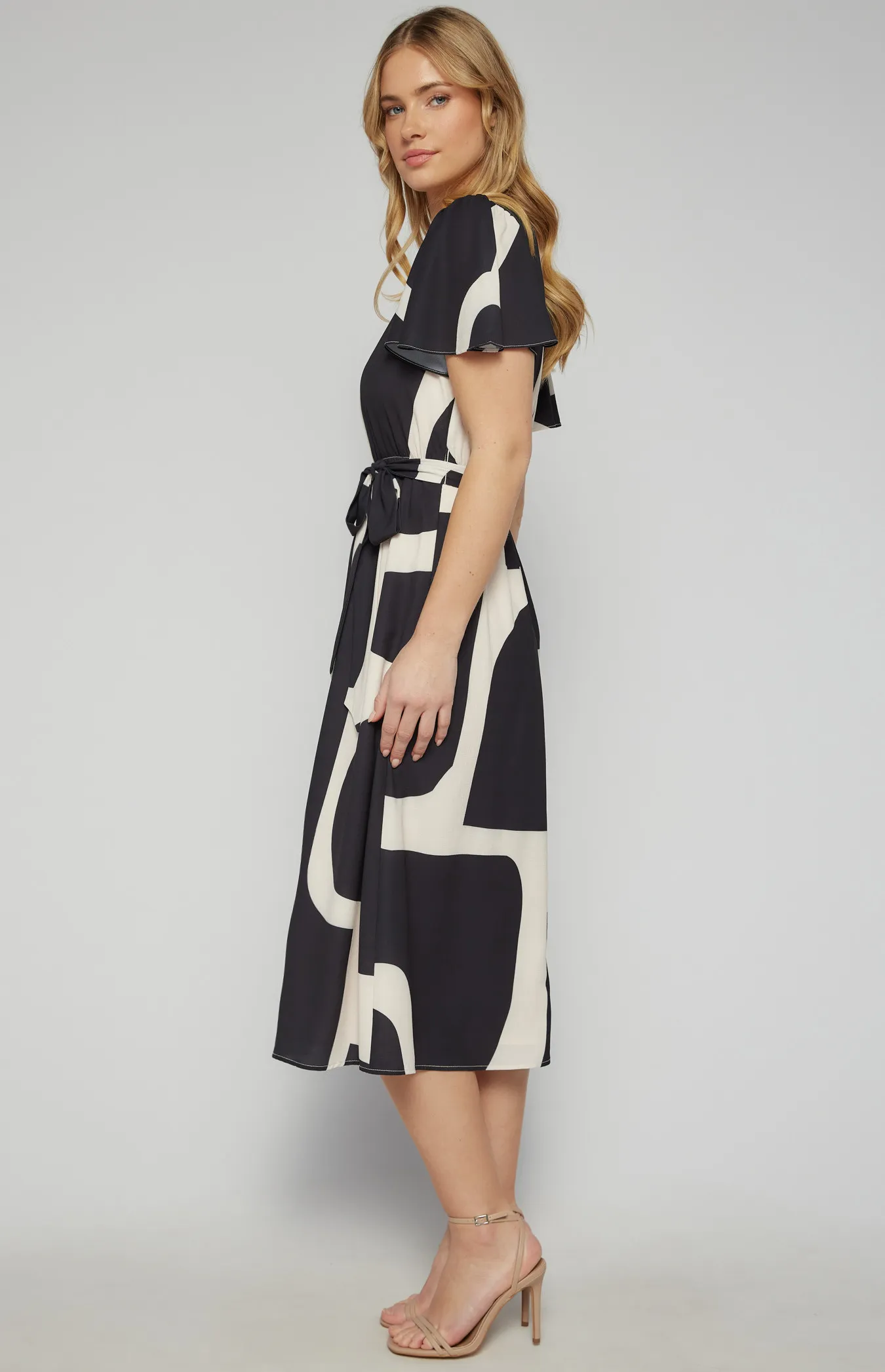 Abstract Print Midi Dress with Elastic Waist (SDR1604A) 