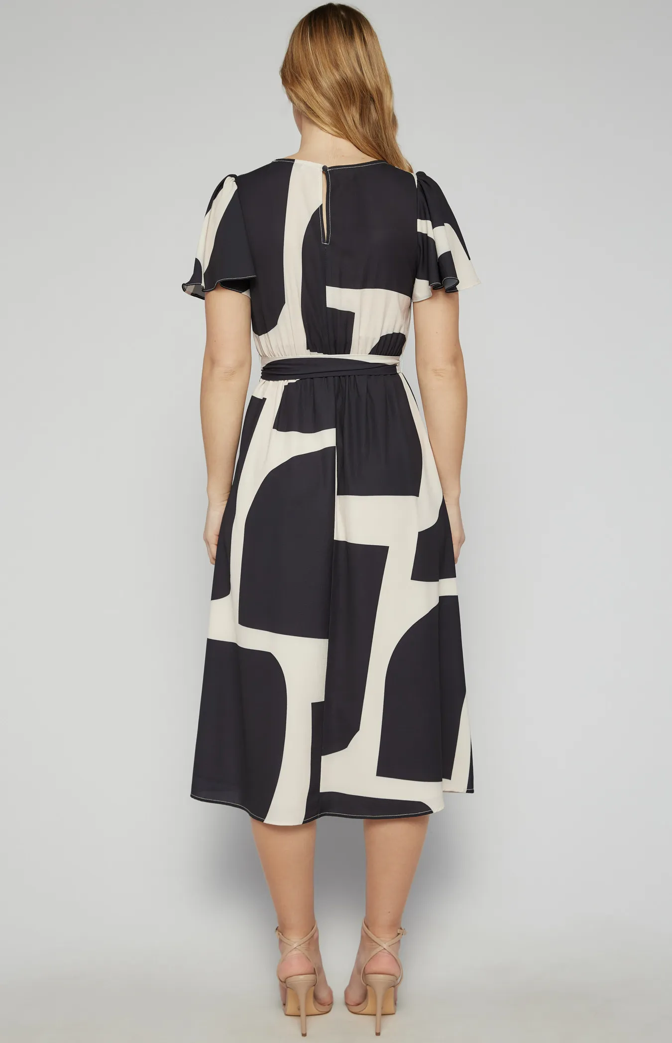 Abstract Print Midi Dress with Elastic Waist (SDR1604A) 