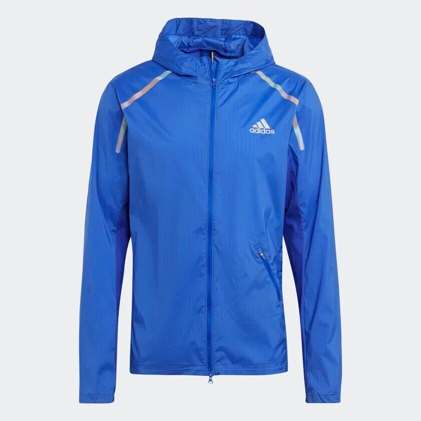 adidas Marathon Running Jacket Mens Fitness Lightweight WIND.RDY Orange Blue