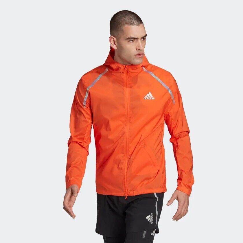 adidas Marathon Running Jacket Mens Fitness Lightweight WIND.RDY Orange Blue