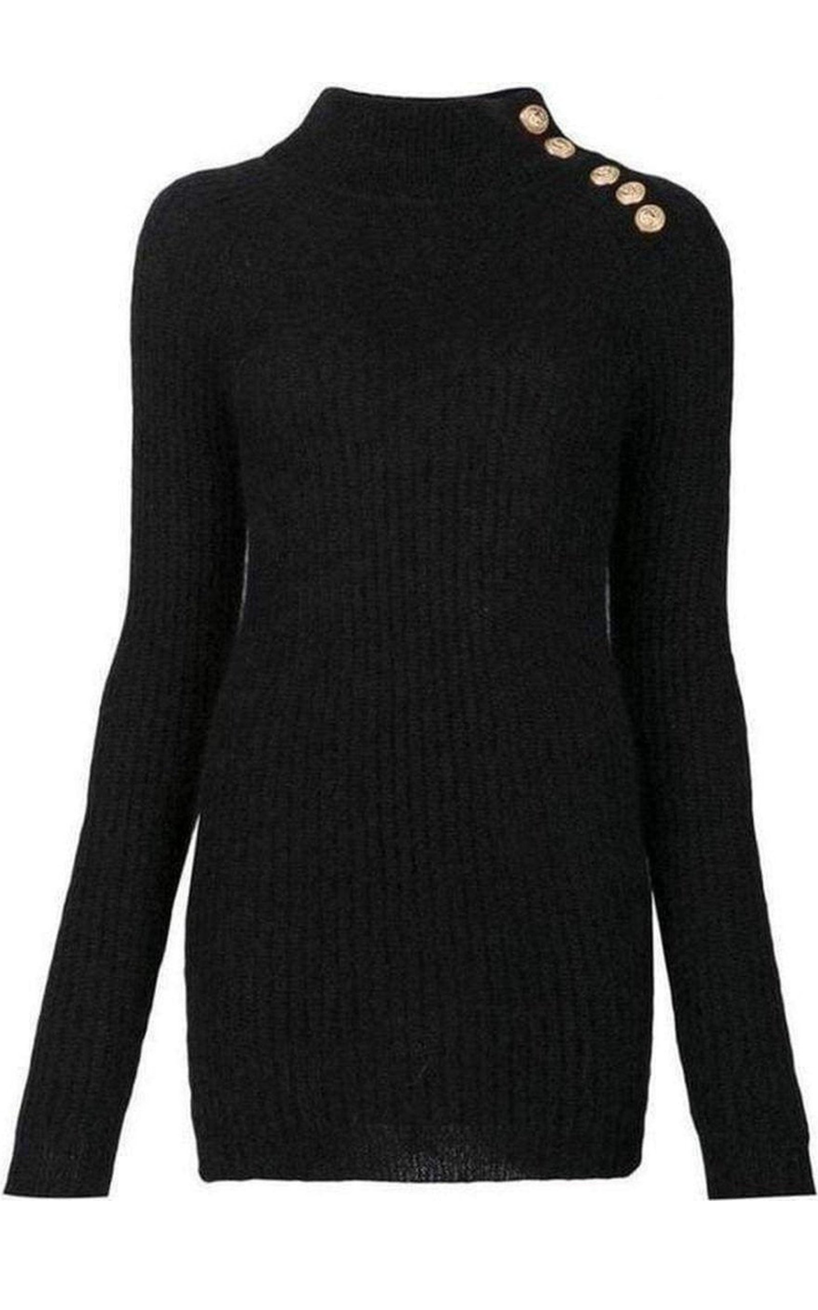 BALMAIN  |Black Mohair Wool Ribbed Turtleneck Sweater