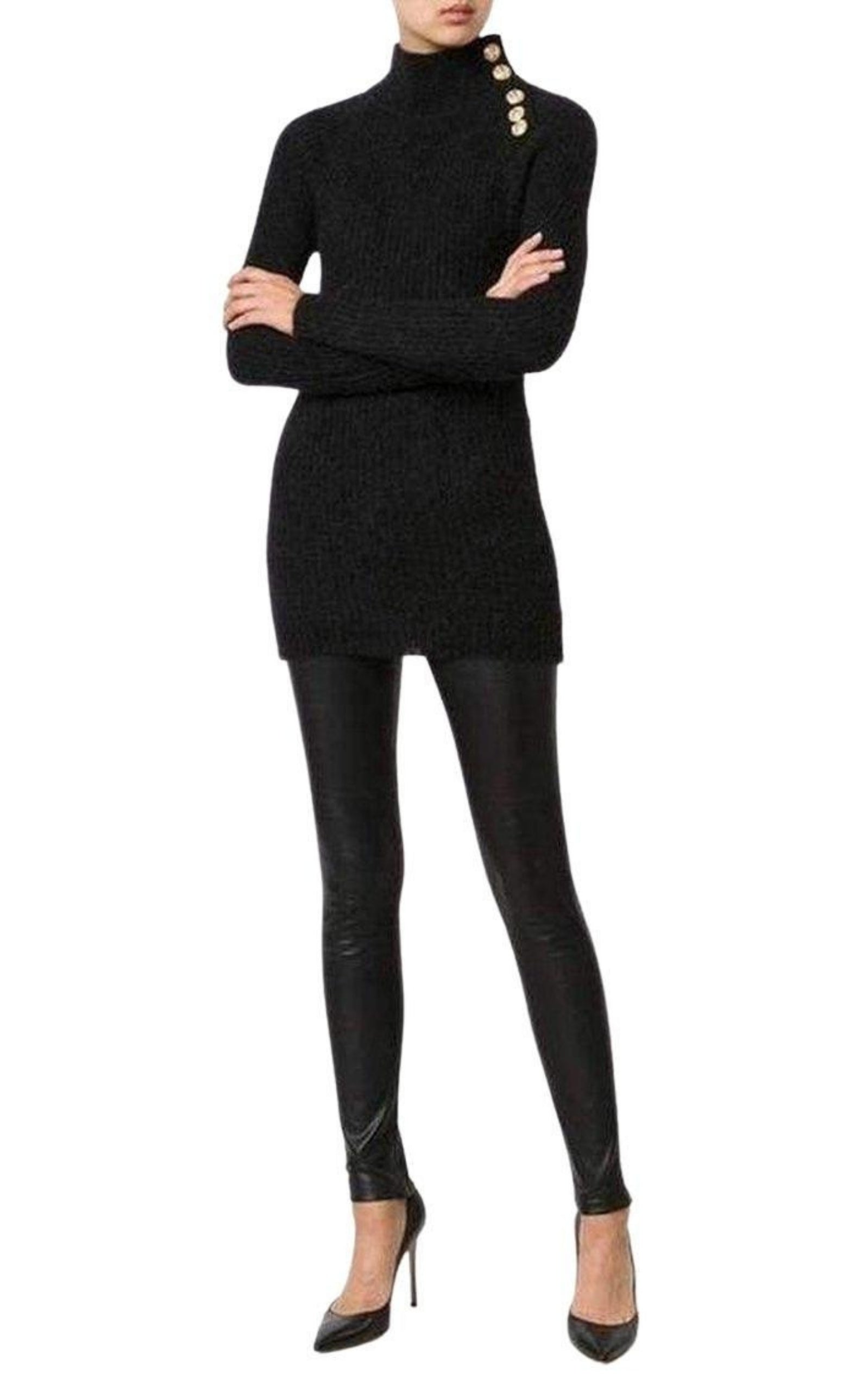 BALMAIN  |Black Mohair Wool Ribbed Turtleneck Sweater