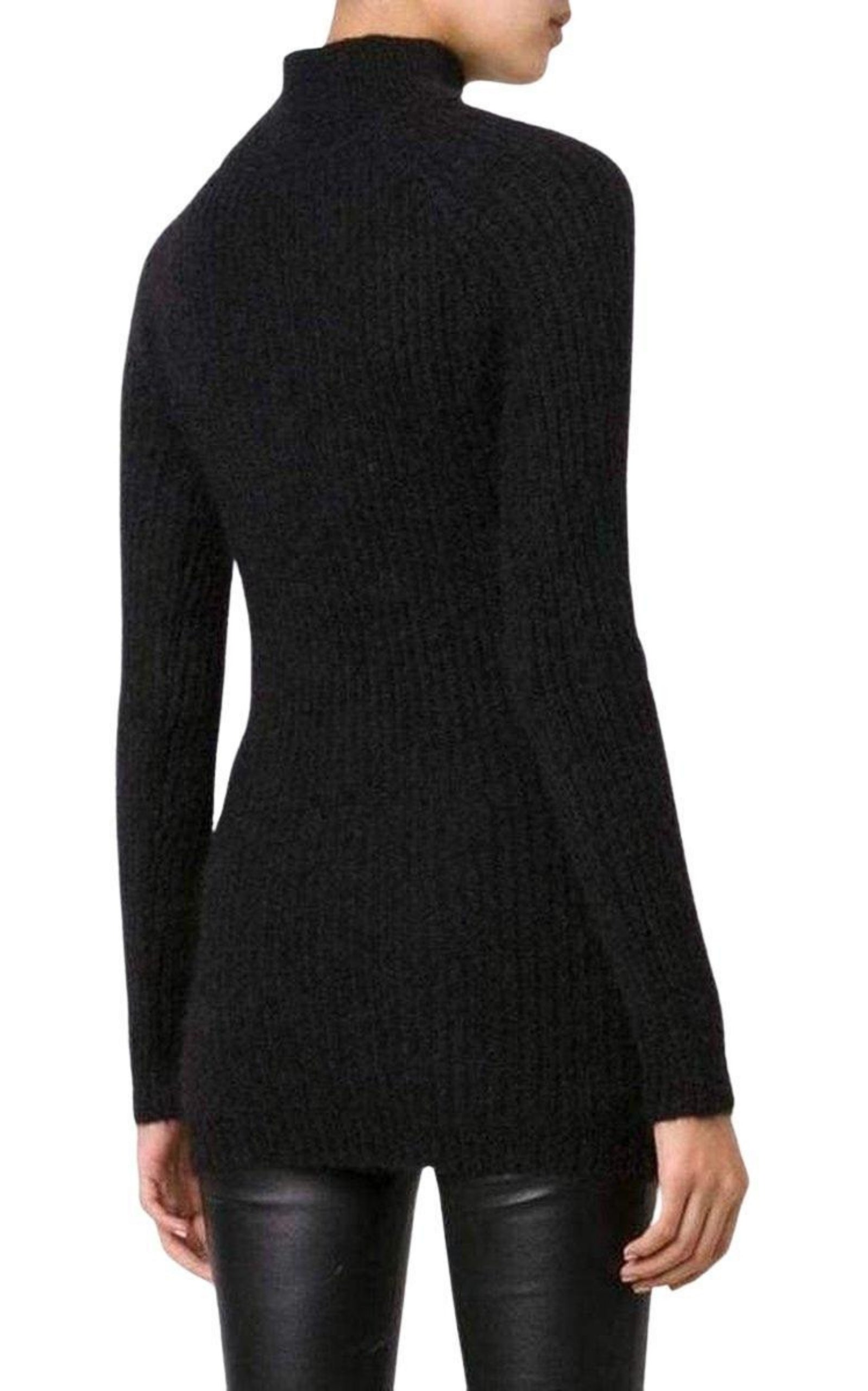 BALMAIN  |Black Mohair Wool Ribbed Turtleneck Sweater