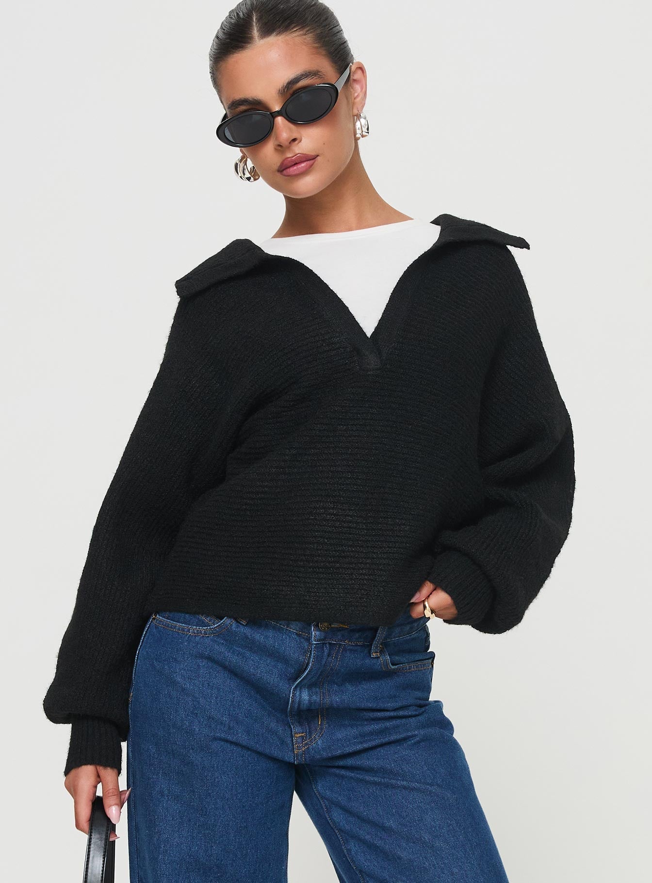 Bella Notched Neck Sweater Black