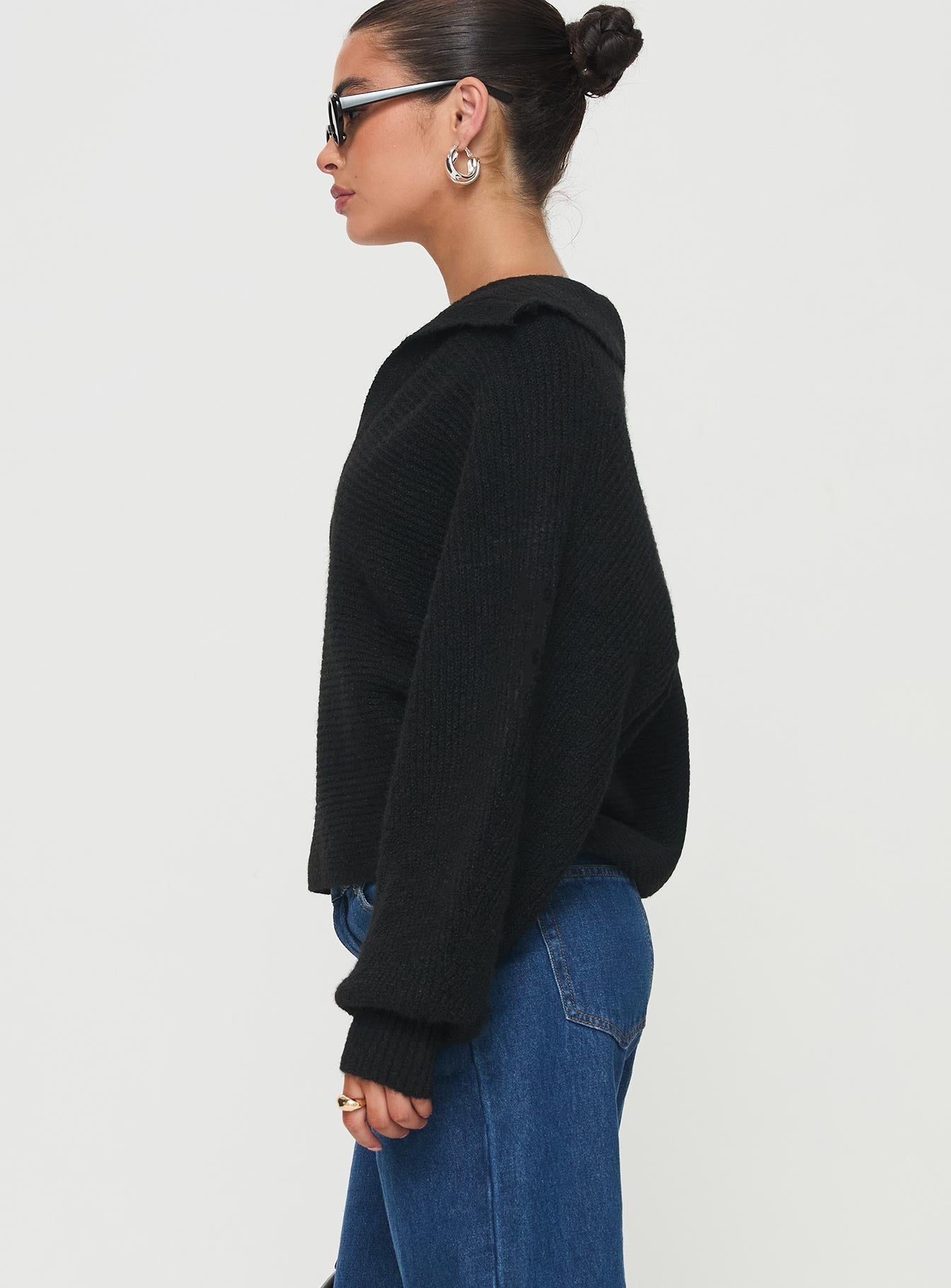 Bella Notched Neck Sweater Black