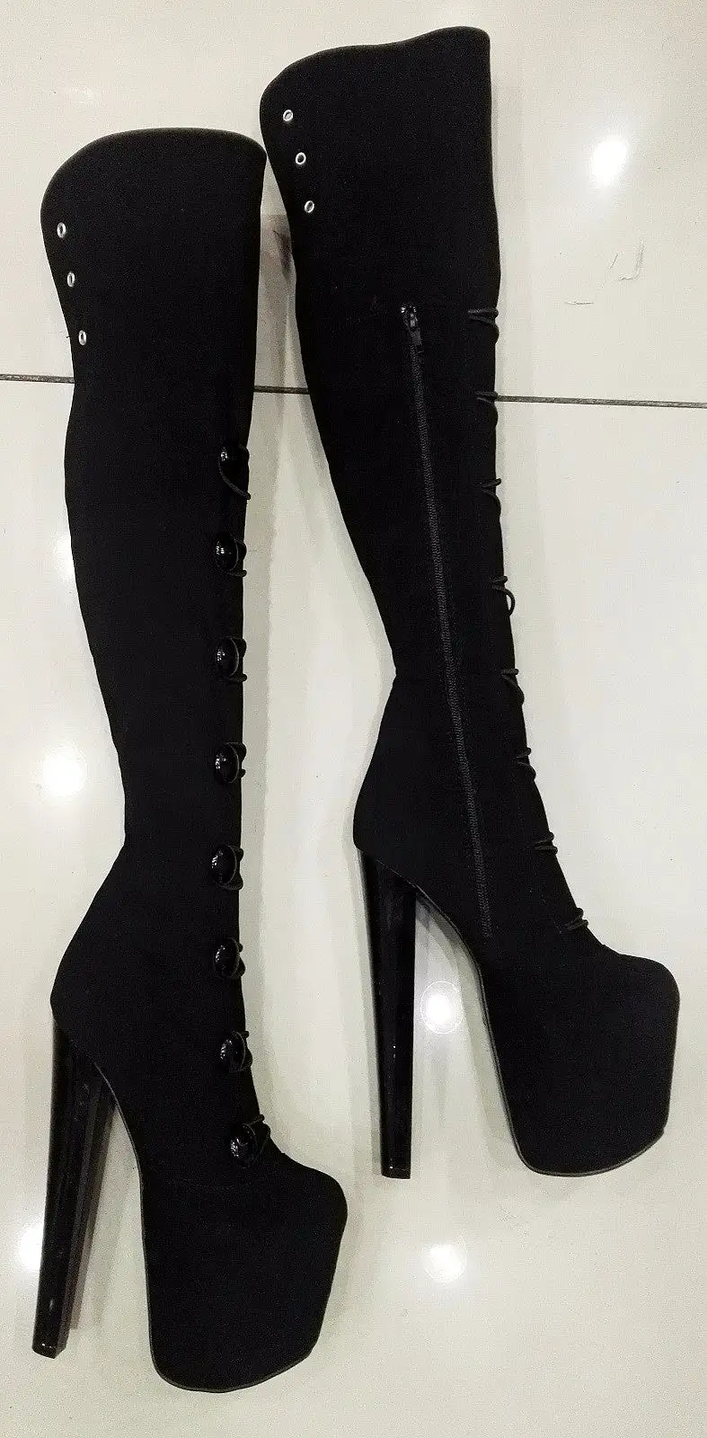 Black Lace up Sexy Over the Knee Platform Boots