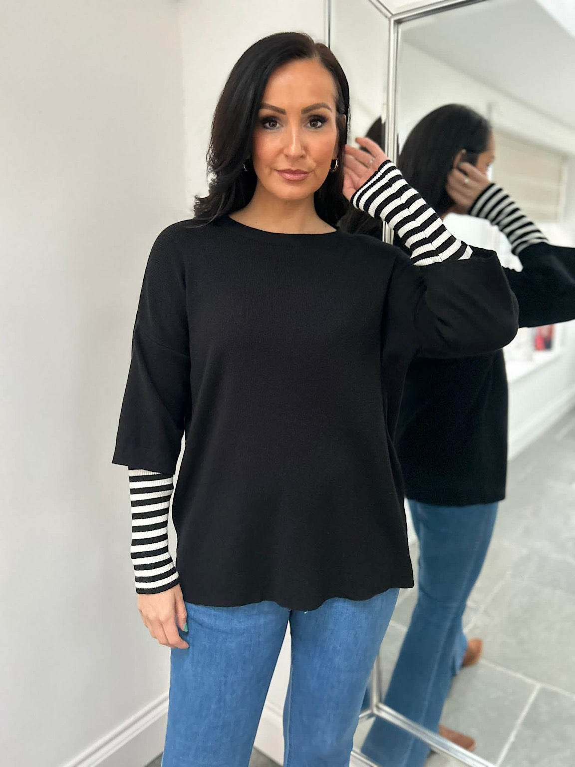 Black Striped Sleeve Knit Tracy