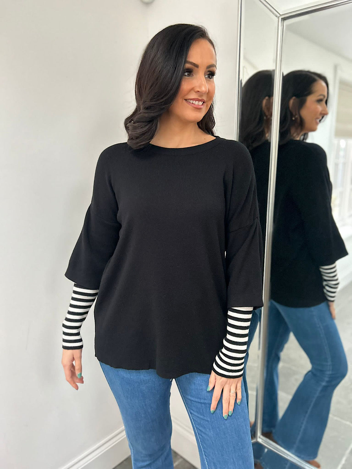 Black Striped Sleeve Knit Tracy