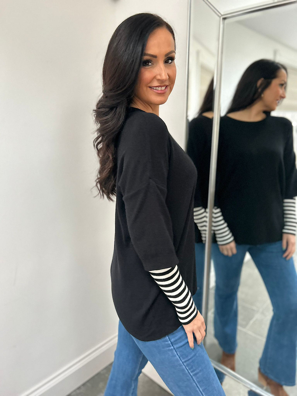 Black Striped Sleeve Knit Tracy