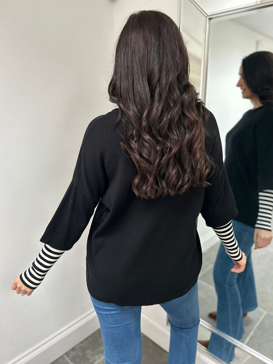 Black Striped Sleeve Knit Tracy