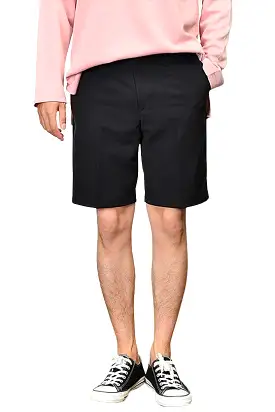 Black Turn-up Shorts For Mens Pants Summer Guys Korean Fashion Suits Basic Clothes Trousers Stretch Spandex Slacks