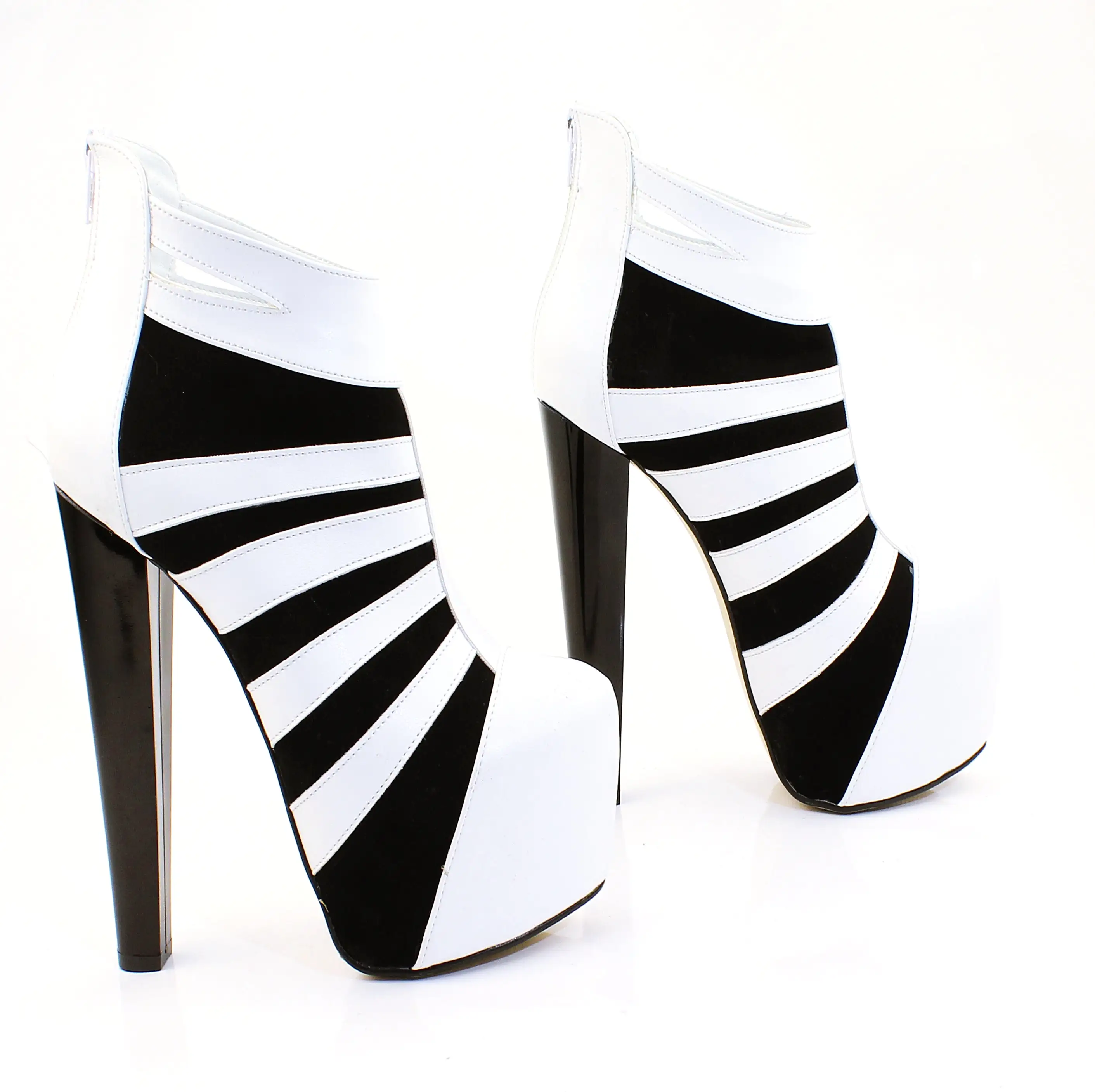 Black White Stripe Ankle Platform Booties