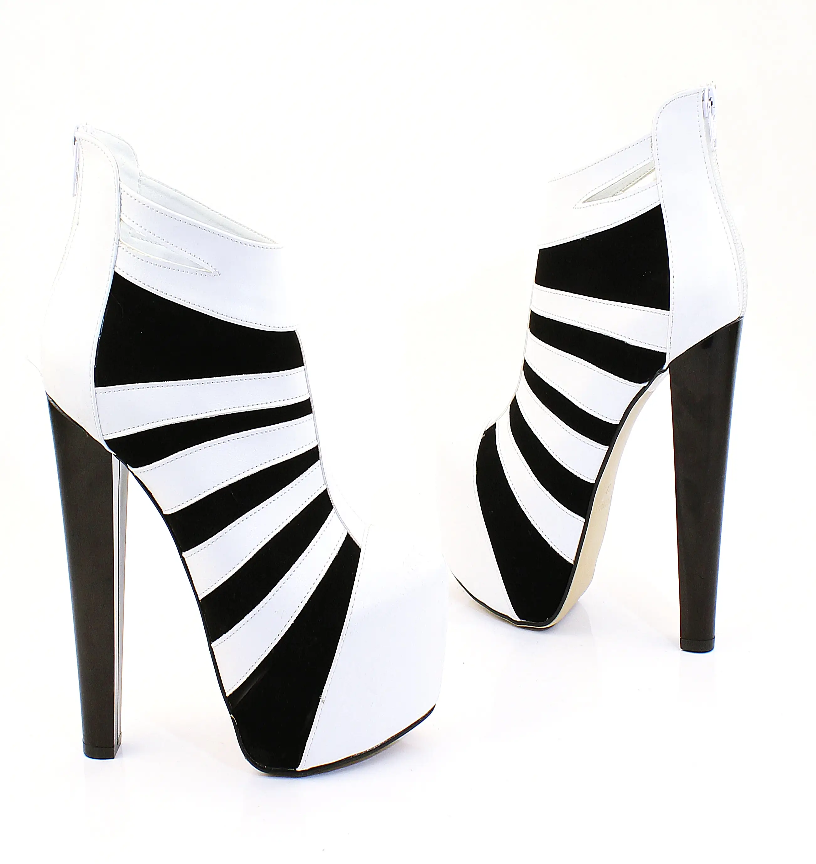 Black White Stripe Ankle Platform Booties