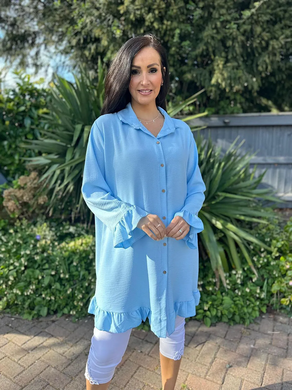 Blue Crepe Frill Tunic April