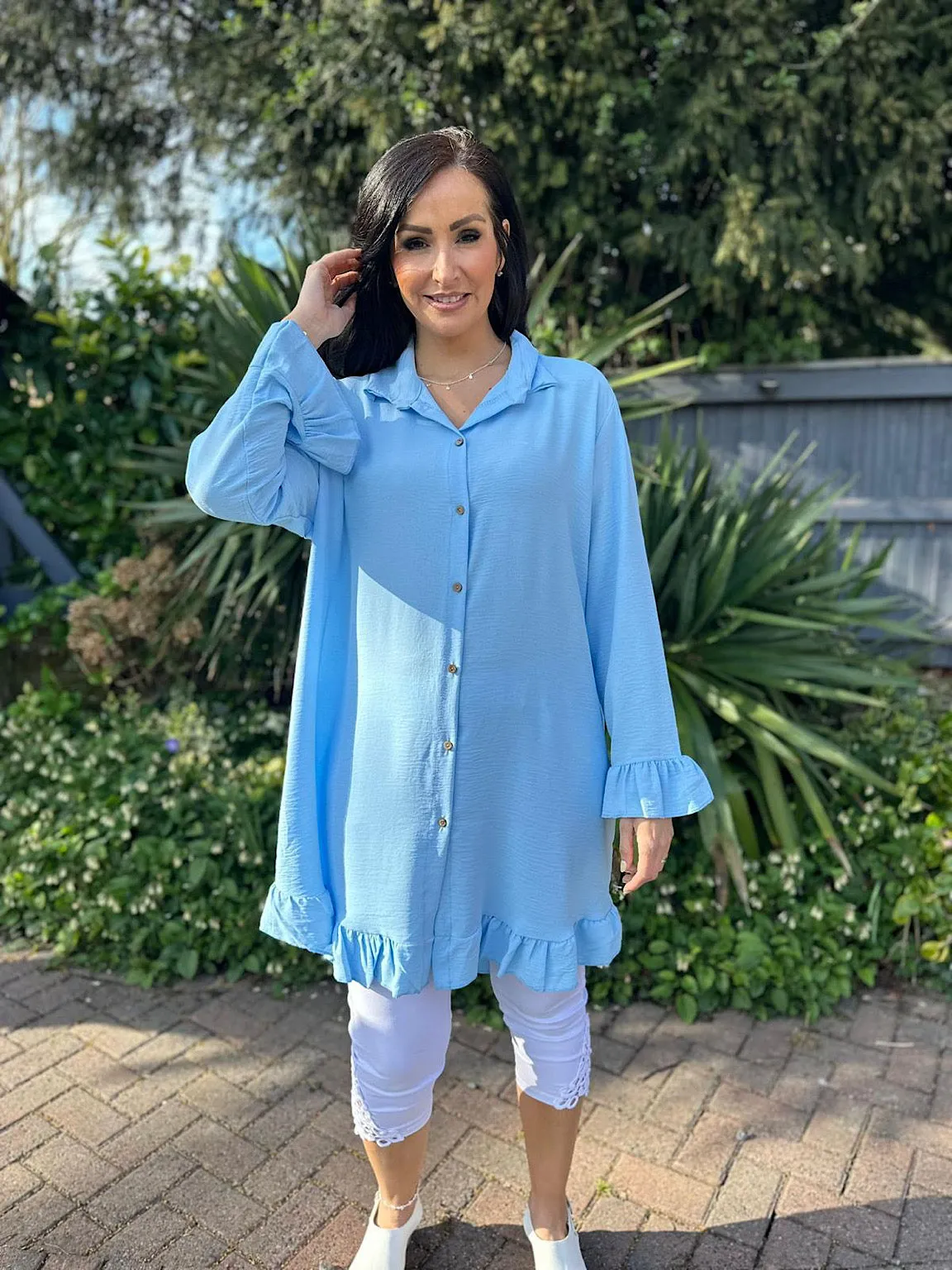 Blue Crepe Frill Tunic April