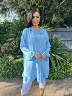 Blue Crepe Frill Tunic April