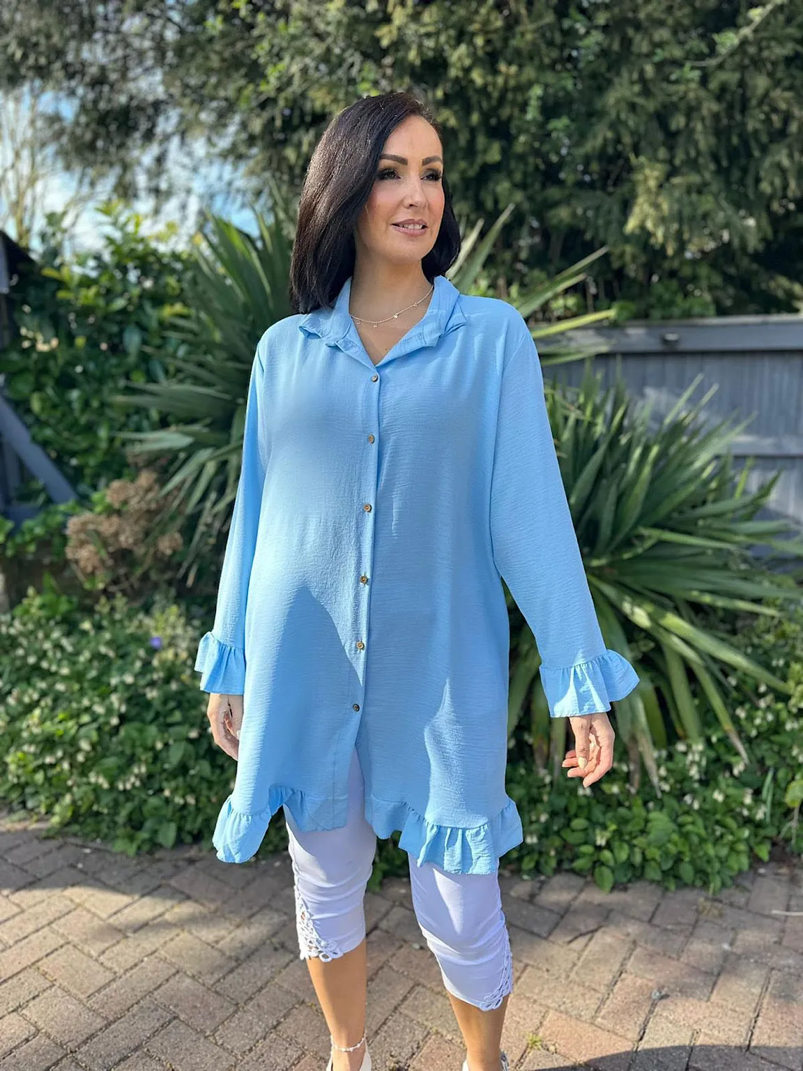 Blue Crepe Frill Tunic April