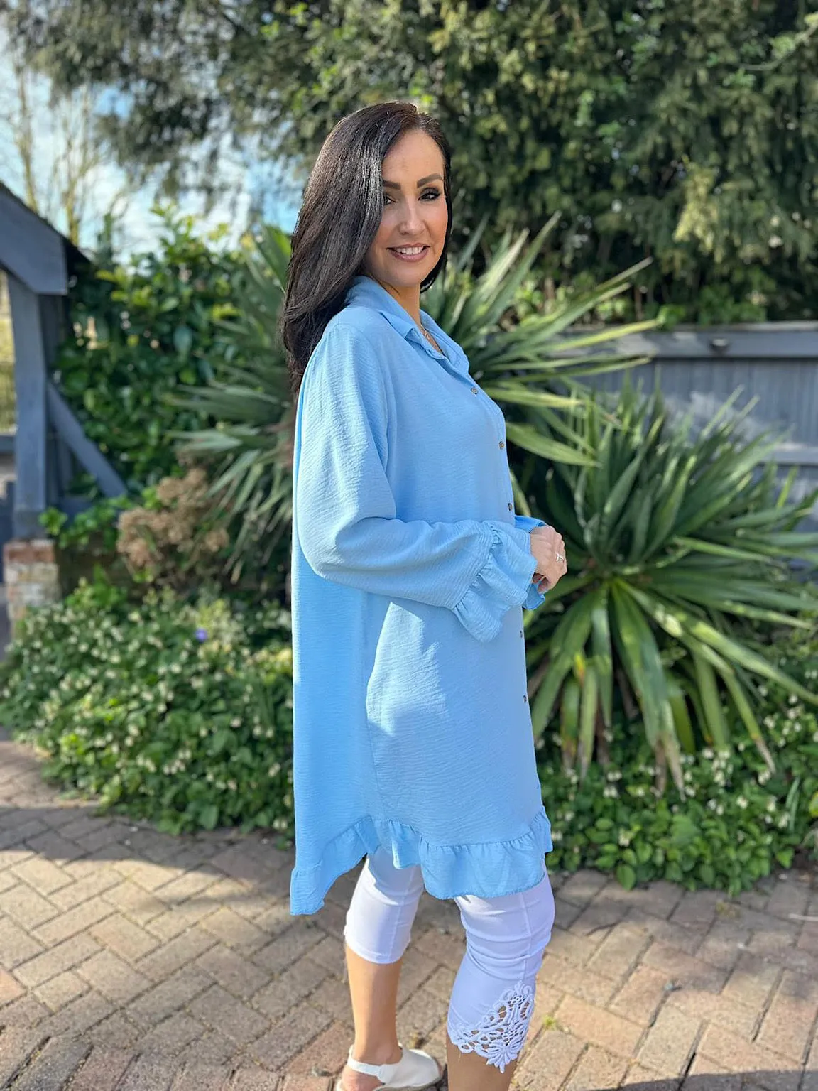 Blue Crepe Frill Tunic April