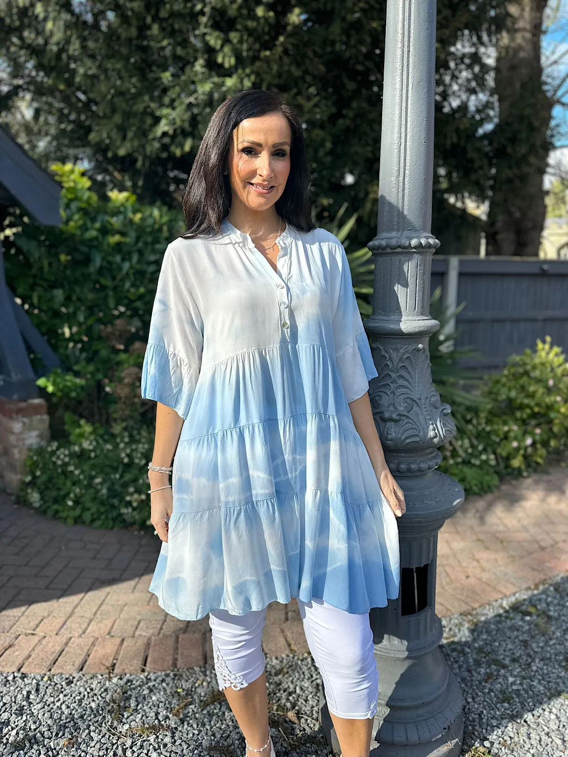 Blue Tie Dye Tiered Tunic Hattie