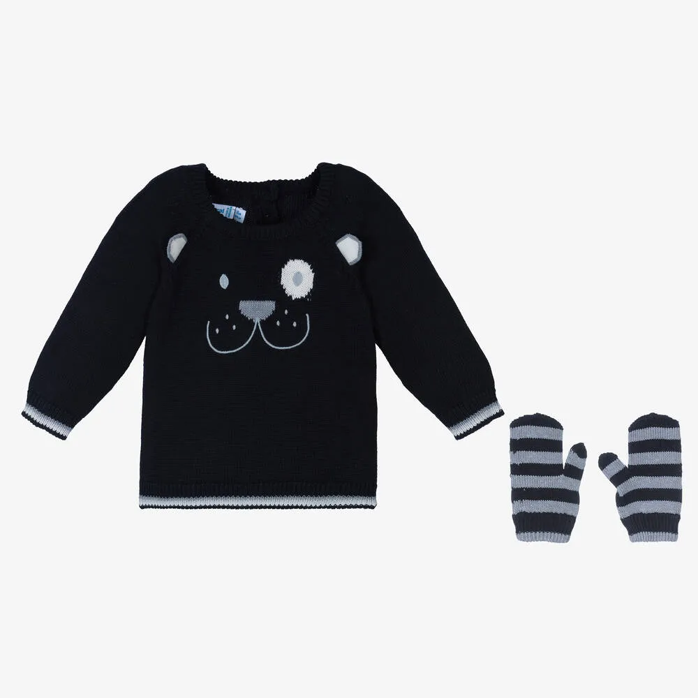 Boys Blue Knitted Bear Sweater