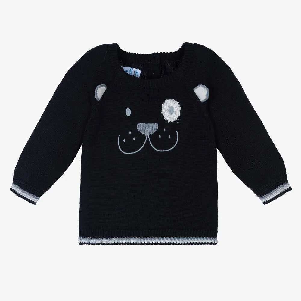 Boys Blue Knitted Bear Sweater