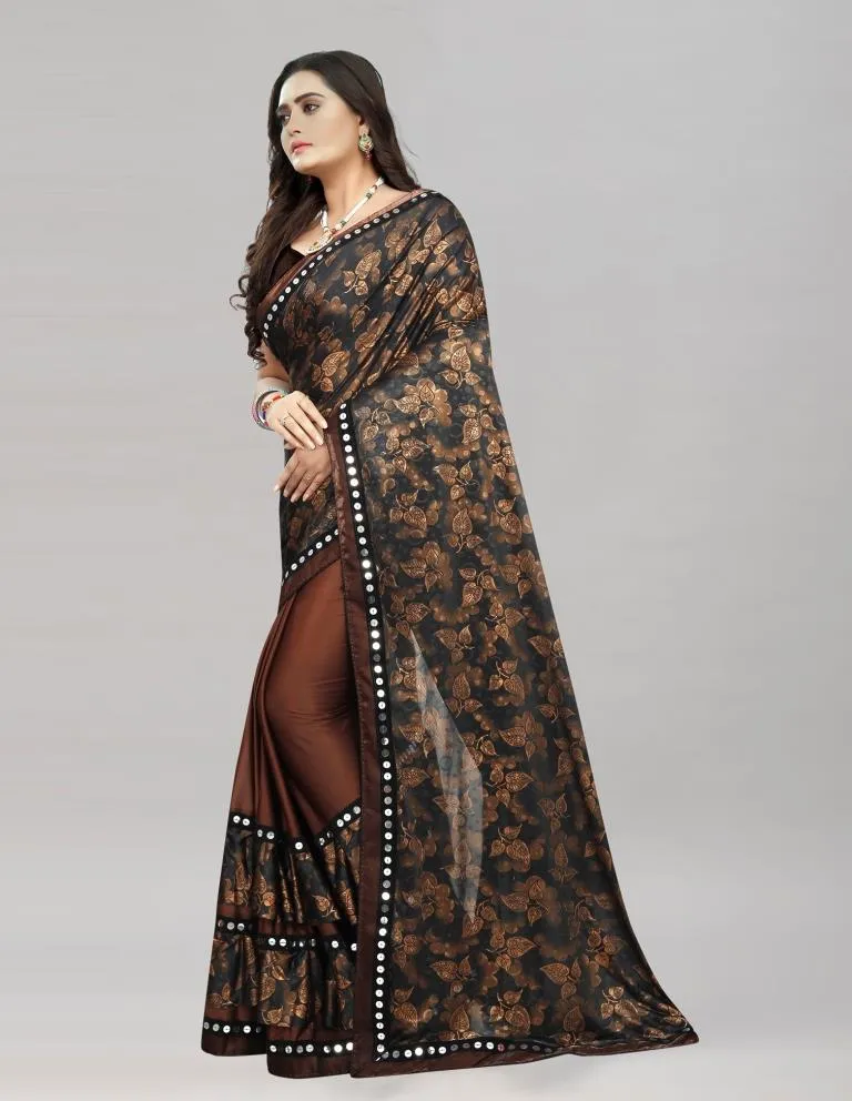 Brown Coloured Lycra Embellished Partywear saree