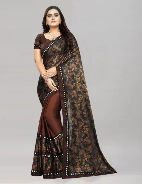 Brown Coloured Lycra Embellished Partywear saree