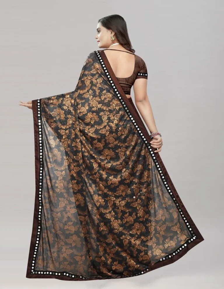 Brown Coloured Lycra Embellished Partywear saree