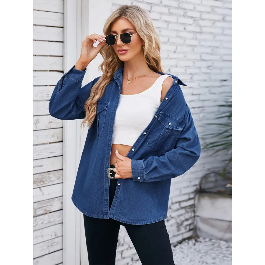 Button Up Collared Neck Denim Jacket