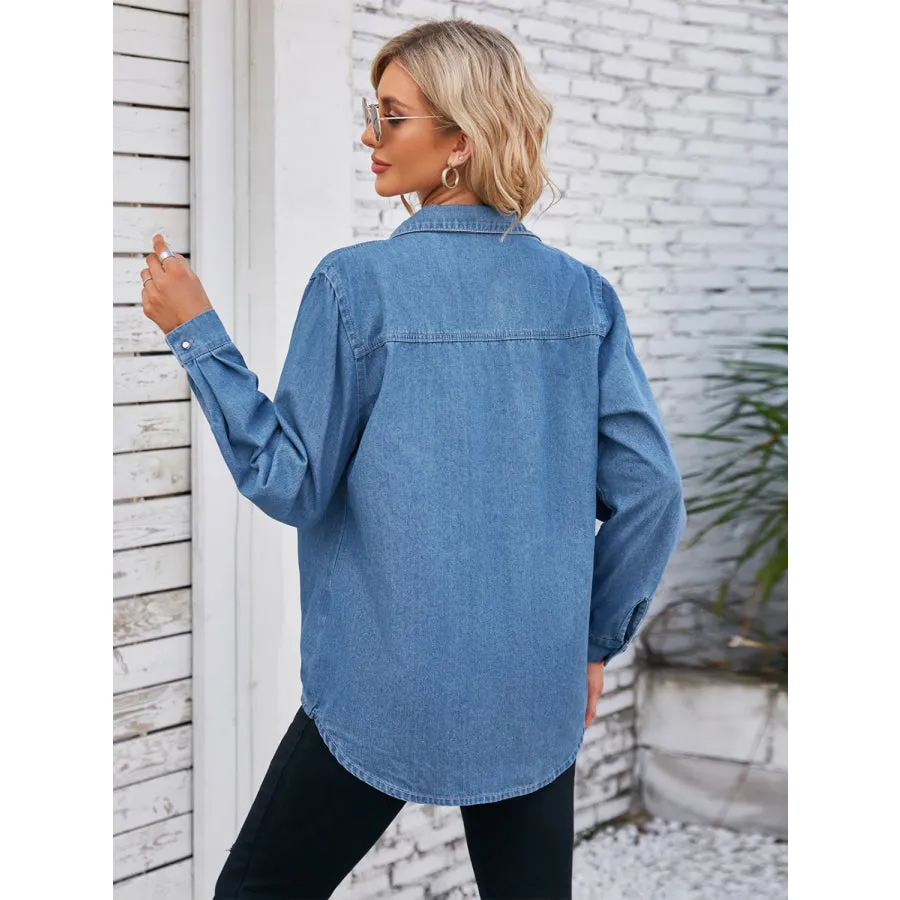 Button Up Collared Neck Denim Jacket