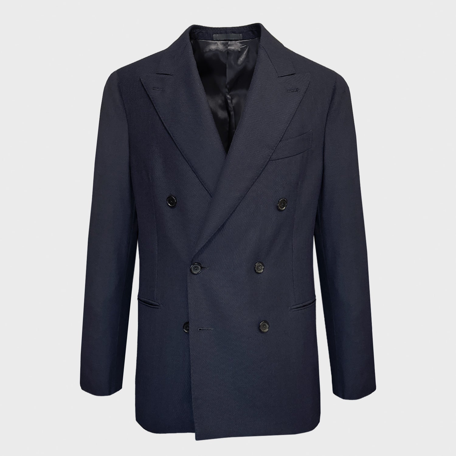 Caruso Classic Double Breasted Jacket Hopsack Wool for Spring Summer Blue