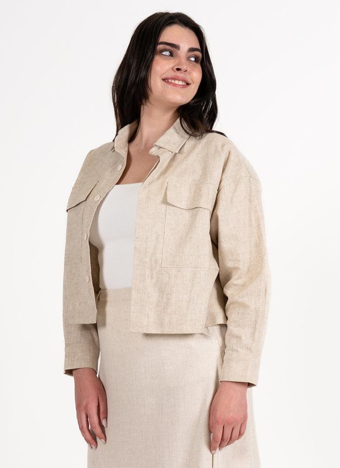 C'est Moi Linen Crop Jacket In Natural