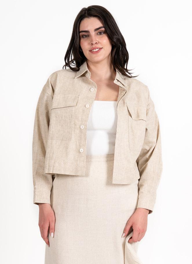 C'est Moi Linen Crop Jacket In Natural