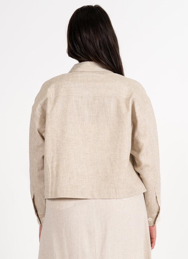 C'est Moi Linen Crop Jacket In Natural