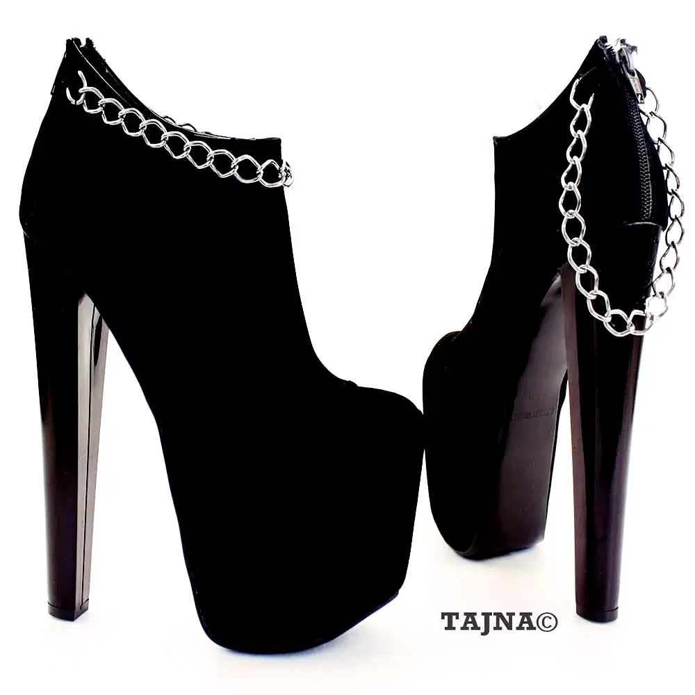 Chain Black Faux Suede Platform Ankle Booties