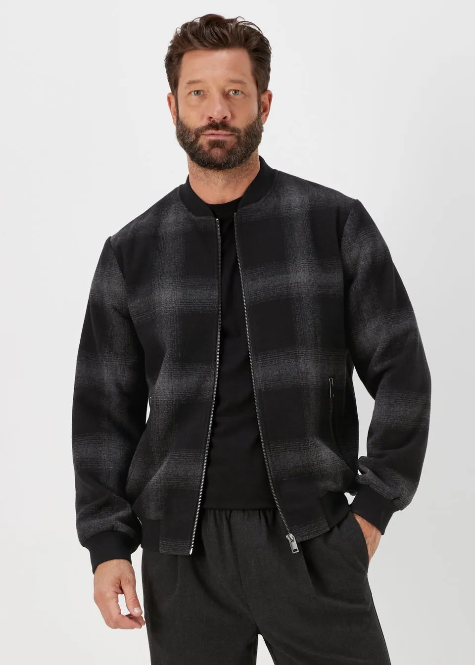 Charcoal Check Bomber Jacket