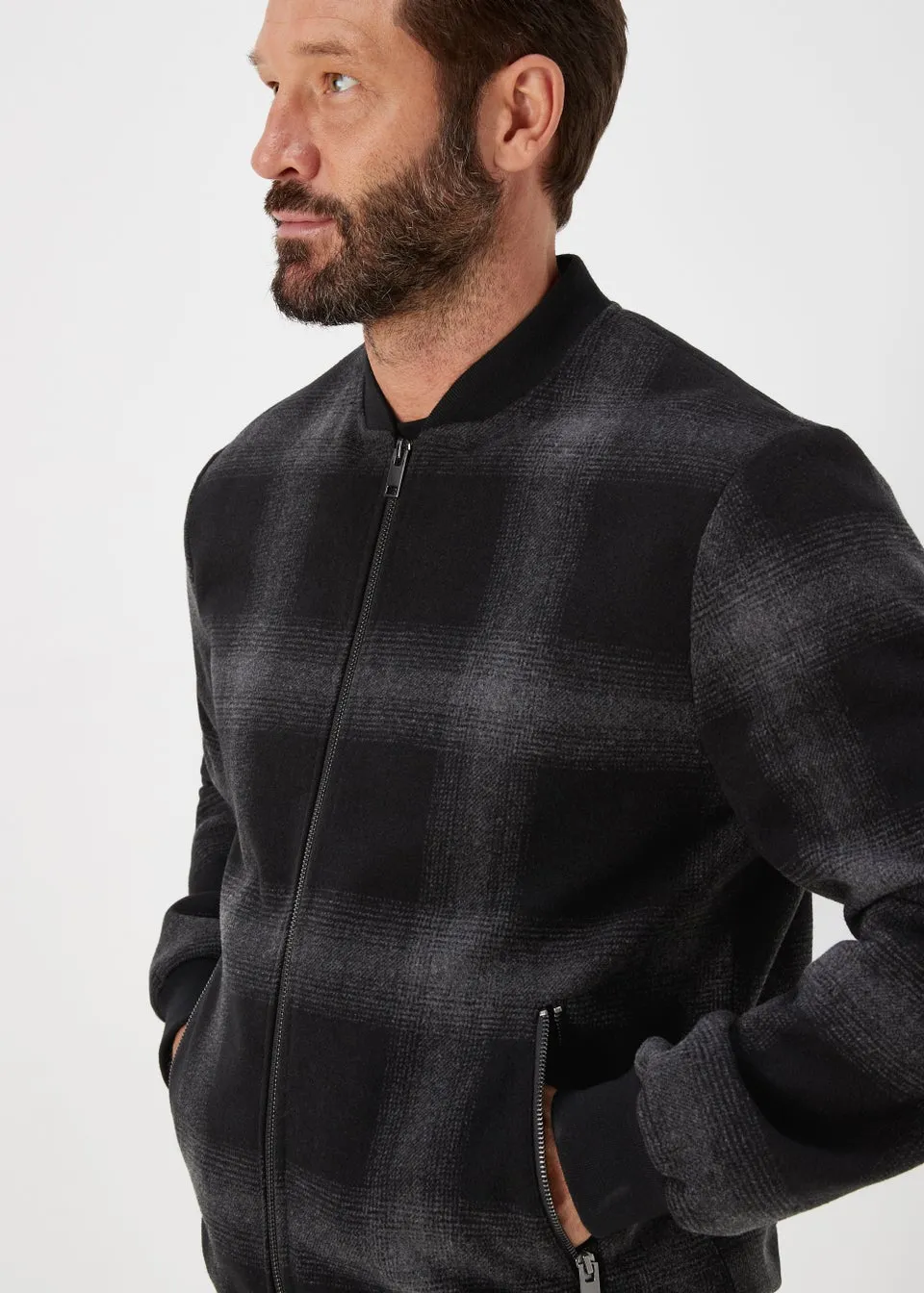 Charcoal Check Bomber Jacket