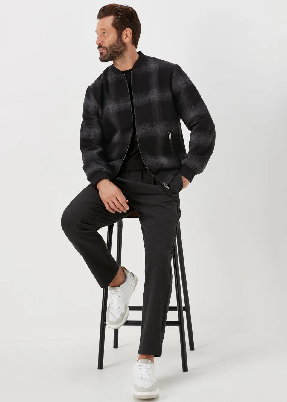 Charcoal Check Bomber Jacket