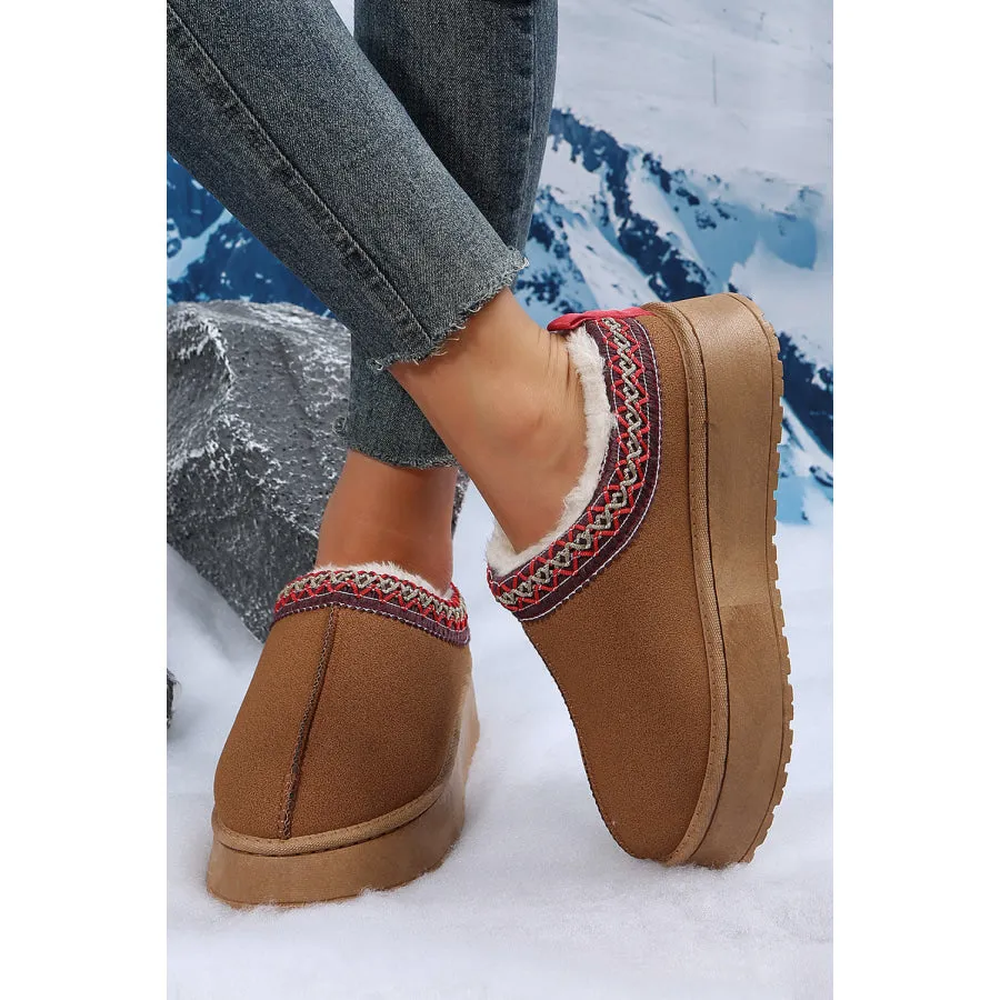 Chestnut Contrast Print Suede Plush Lined Snow Boots