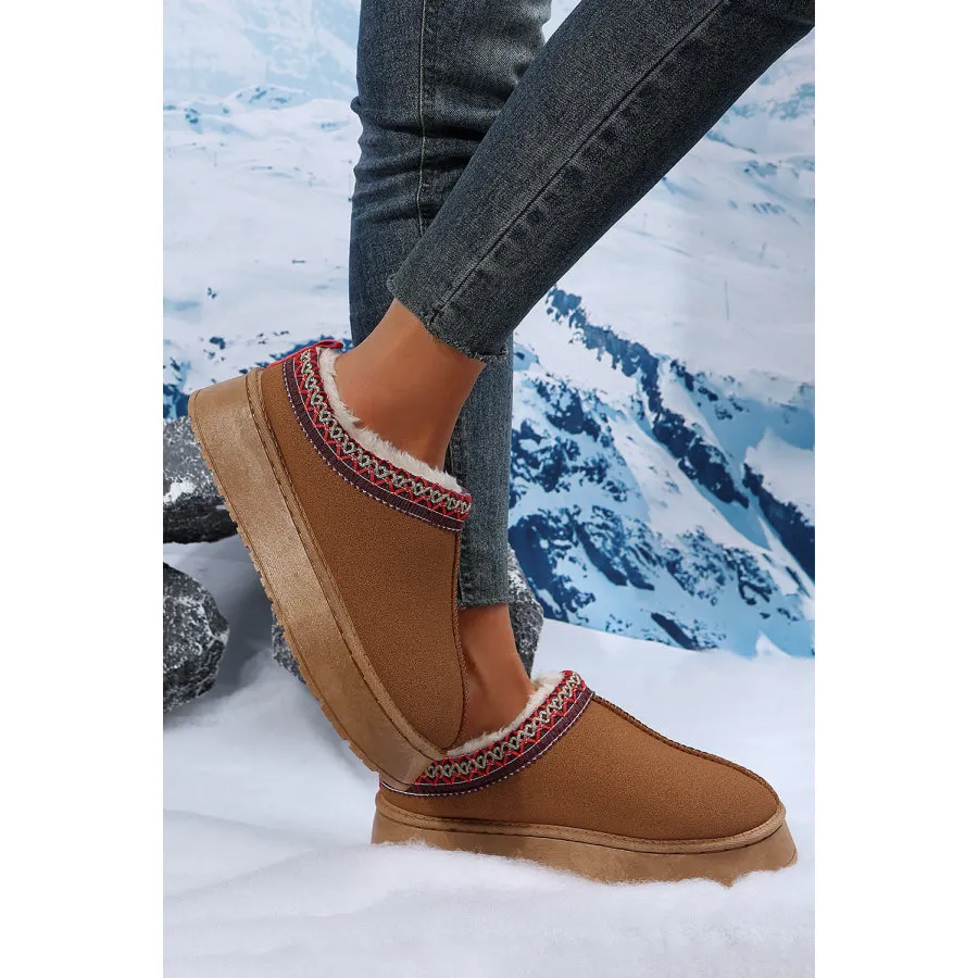 Chestnut Contrast Print Suede Plush Lined Snow Boots