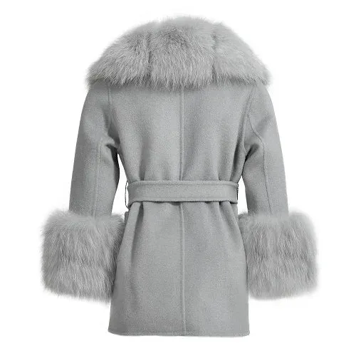 Children's winter woolen coat natural fox fur collar and cuffs