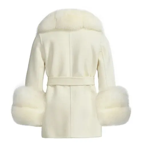 Children's winter woolen coat natural fox fur collar and cuffs