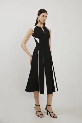 Clean Tailored Colour Block Full Skirted Midi Dress | Karen Millen