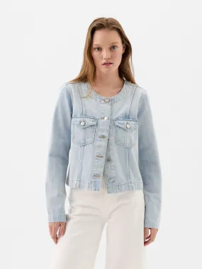 Collarless Denim Jacket