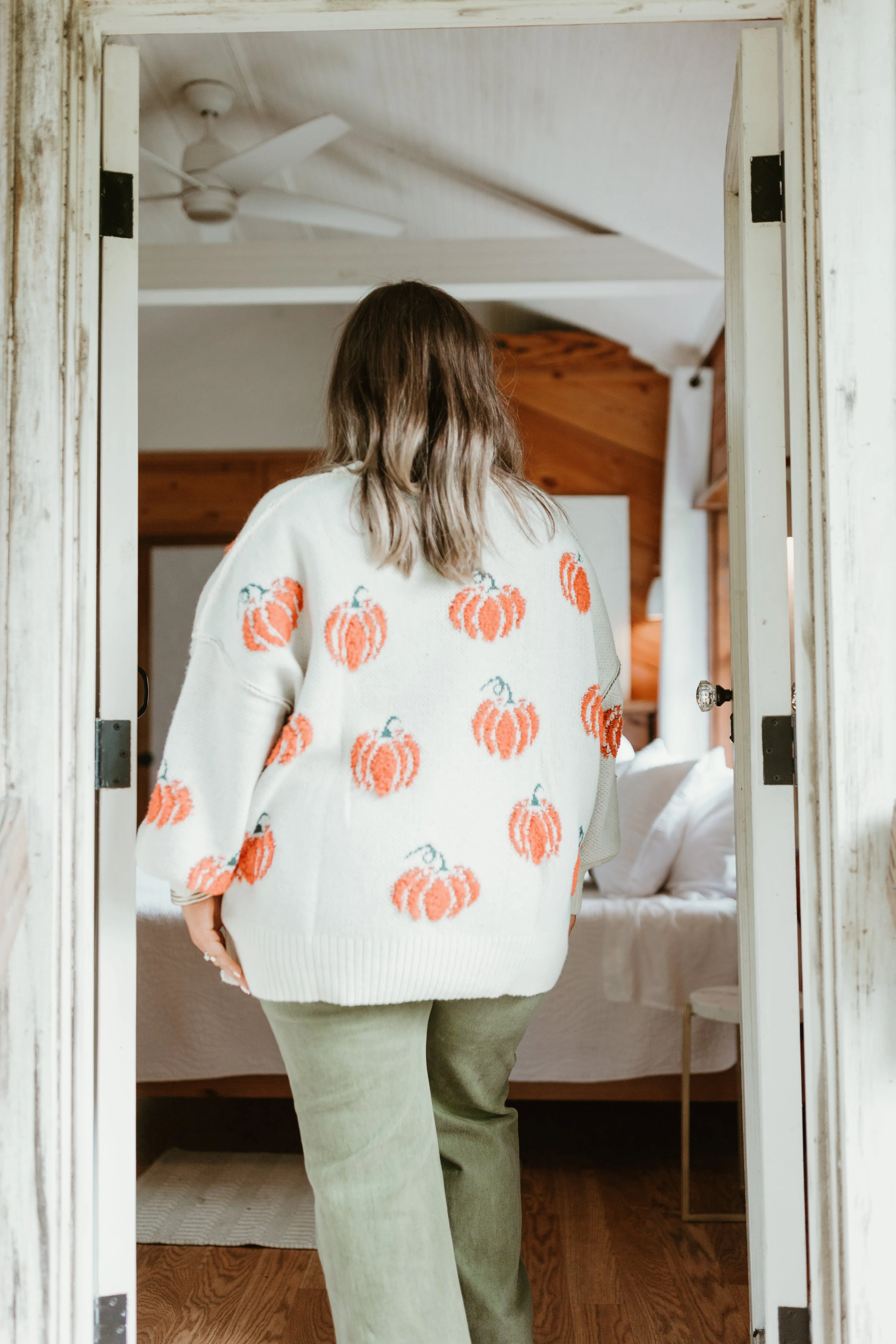 Cream and Orange Pumpkins All Over Sweater