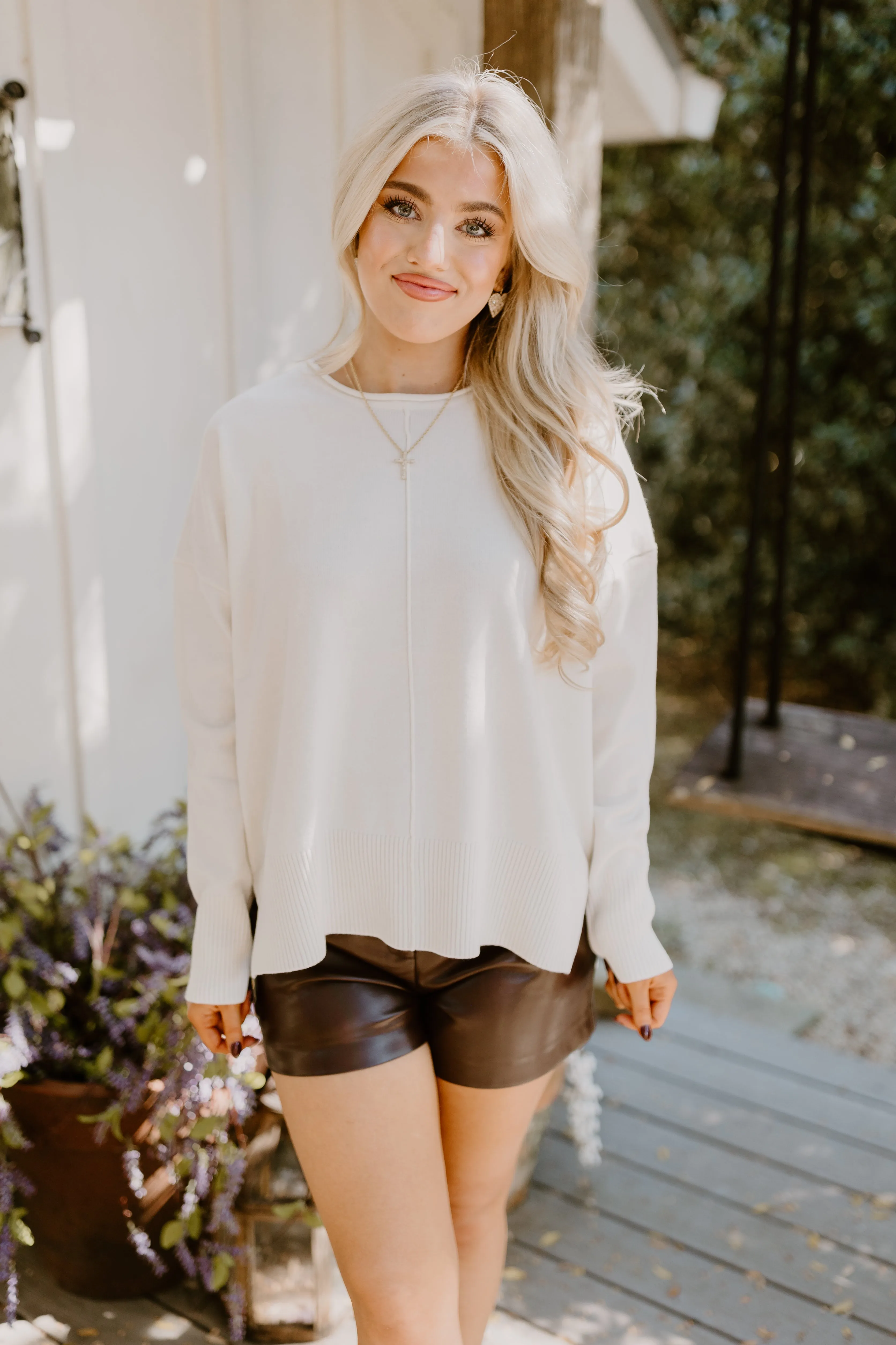 Cream Drop Shoulder Comfy Sweater