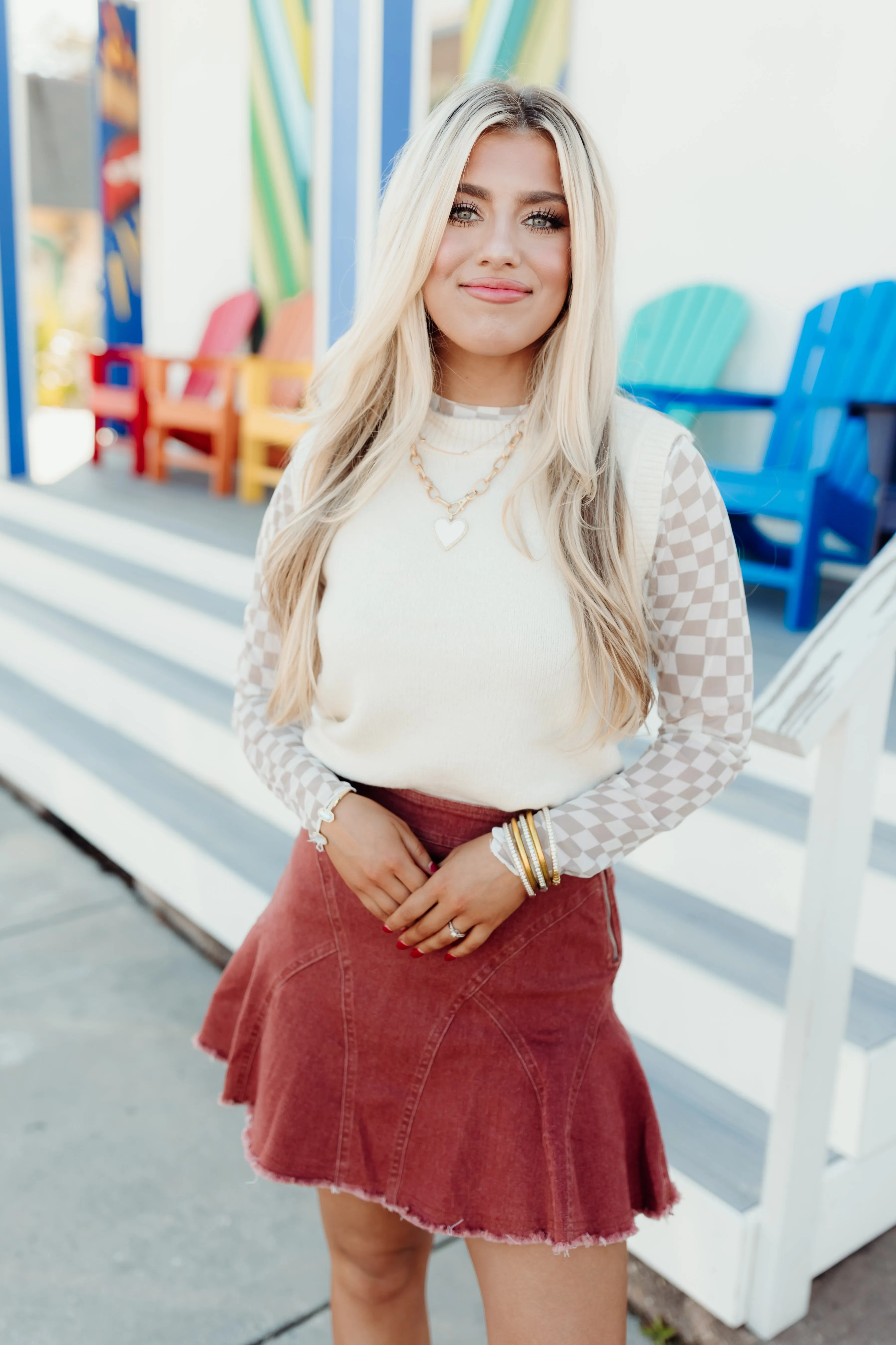 Cream Sleeveless Cropped Knit Sweater